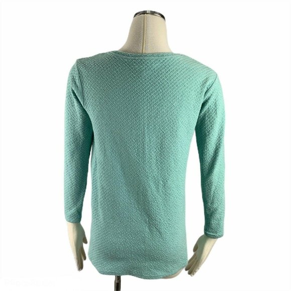 J. Jill Pure XSP Waffle Teal Blue One Pocket Blous - Picture 3 of 7